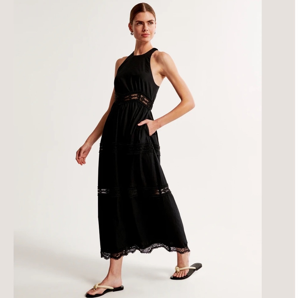 Abercrombie Lace-Trim High-Neck Midi Dress